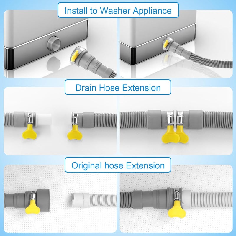 Elyfree Washer Drain Hose, 8Feet Flexible Washing Machine Drain Hose Universal Dishwasher Hose Extension Kits Corrugated Washer Hoses W/ 1 Hose 4 Clamps 1 U-Bend Holder - Image 4